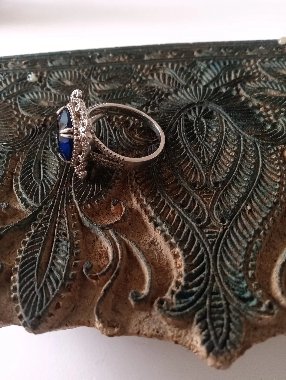 Sterling Silver 925 Ring Large Square Blue Sapphire Filigree Detail Size 9.5 - Picture 5 of 9